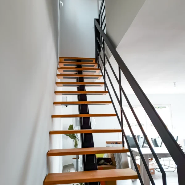 Escalier intérieur en fer forgé et bois